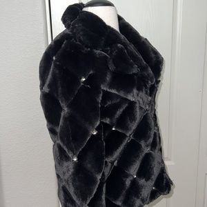 Rhinestone embellished Fur Black Coat